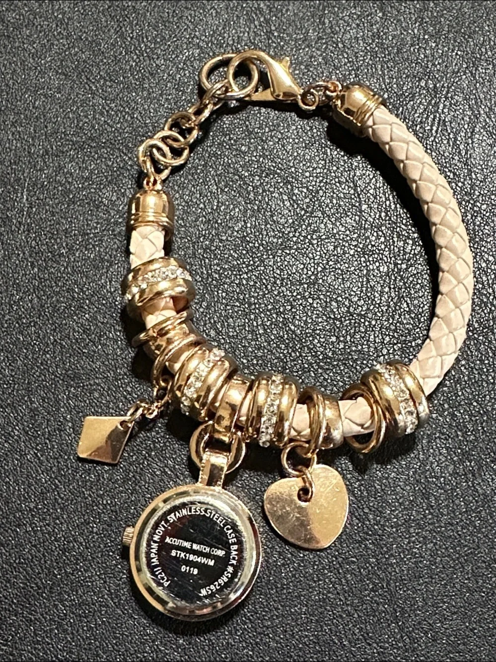 Accutime Watch Co Rose Gold Charm Bracelet Watch